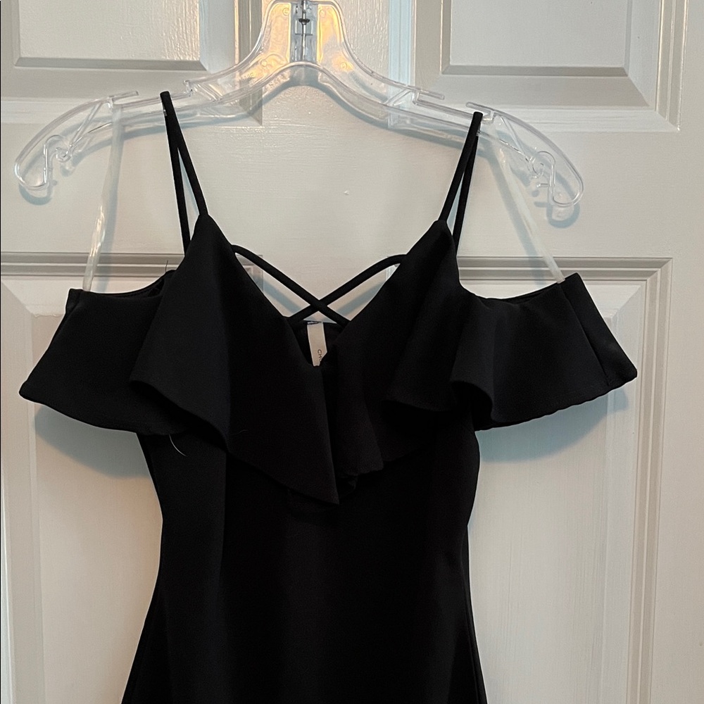 Chic Black Ruffle Off-Shoulder Mini Dress - Picture 4 of 5